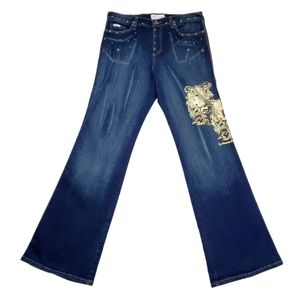 Vintage Baby Phat 90s Jeans Grommet Goldtone Bling Graphic Boot Cut Y2K Sz 16